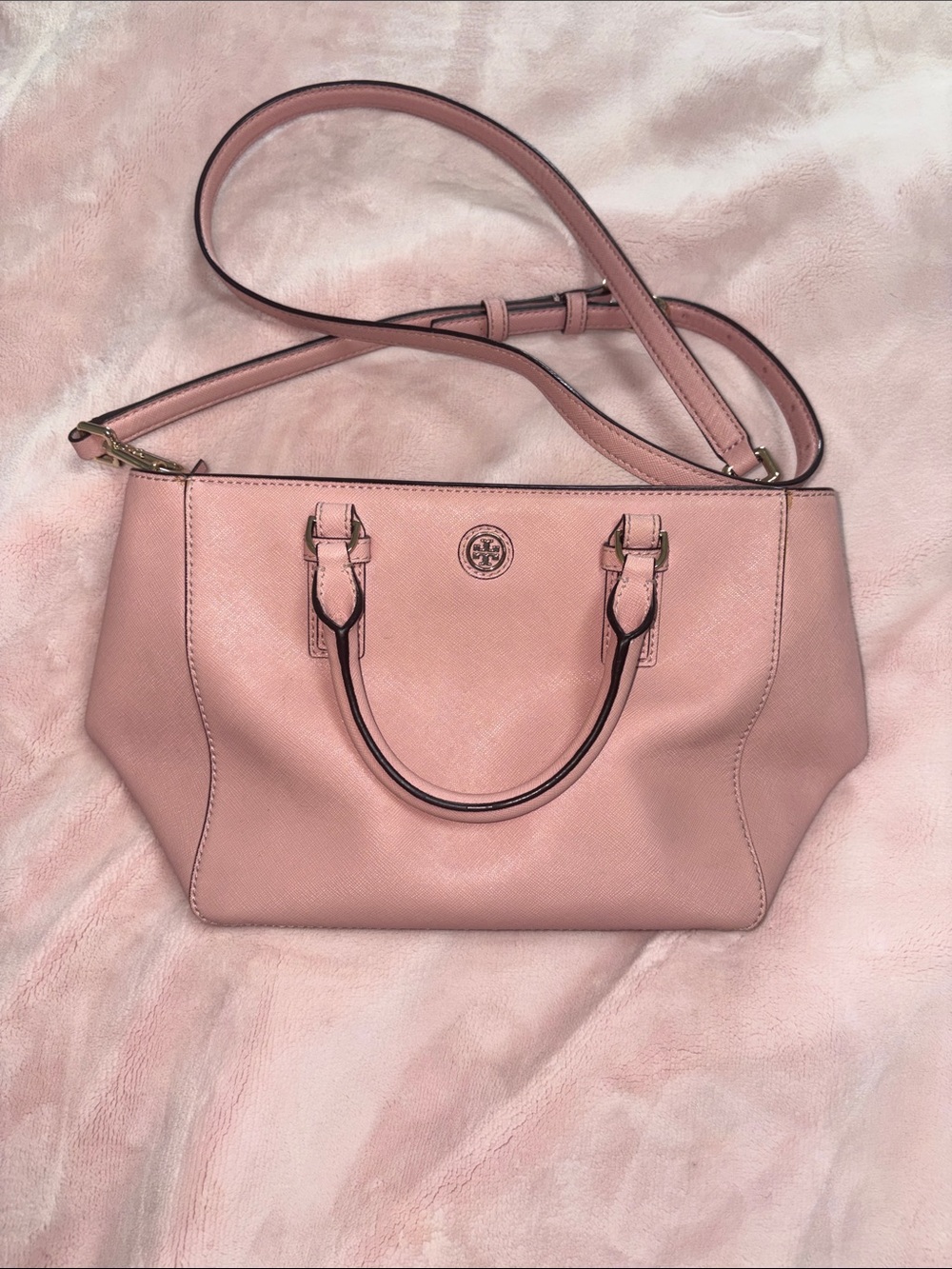 Tory Burch Blush Pink Saffiano Satchel with Removable Strap